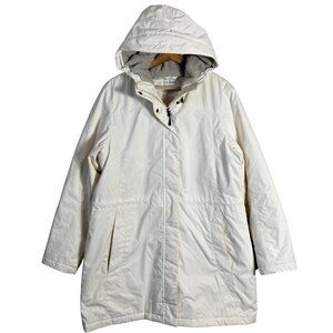 L.L. Bean Winter Warmer Coat Women's Large Ivory Full Zip Long Hooded 271139